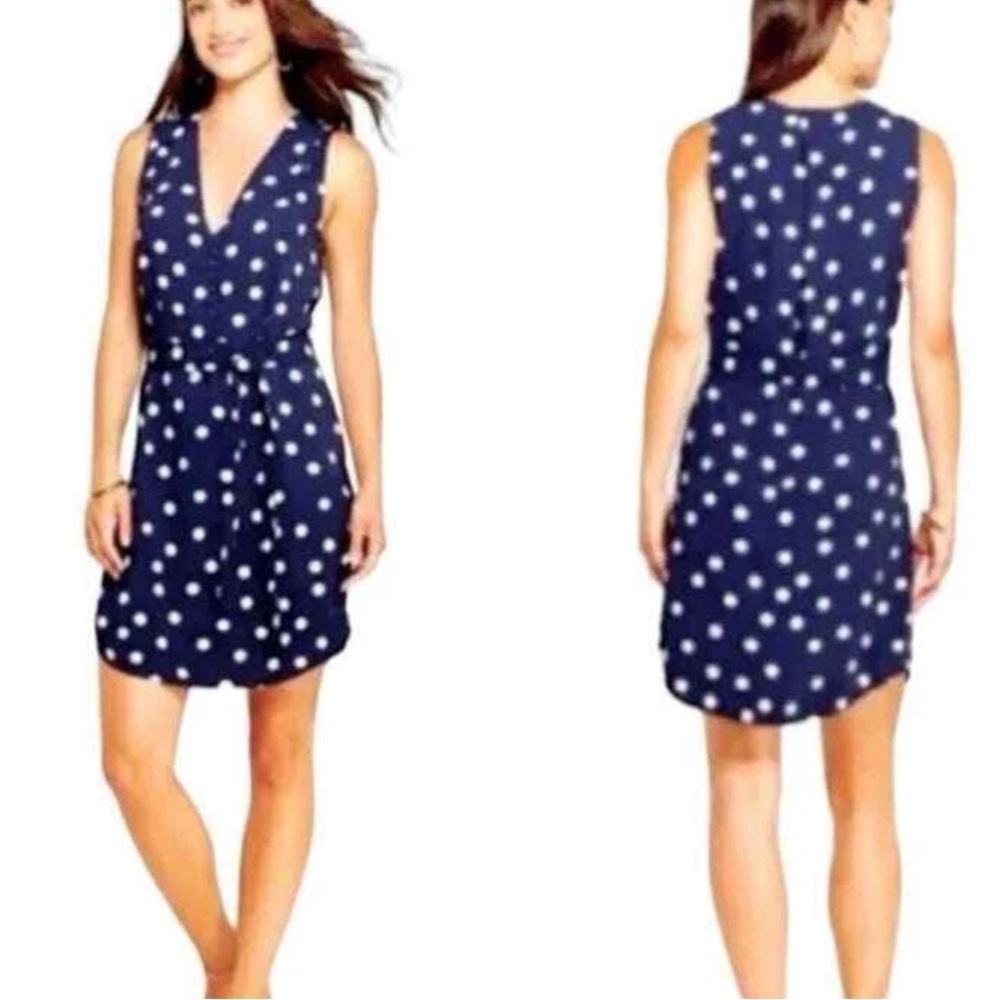 Navy Polka Dot Sleeveless Dress